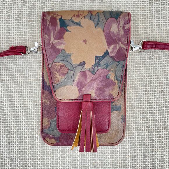 Crossbody, Faux Leather Floral, Cell Phone, Clip for attaching to totes/belts. - Picture 1 of 6